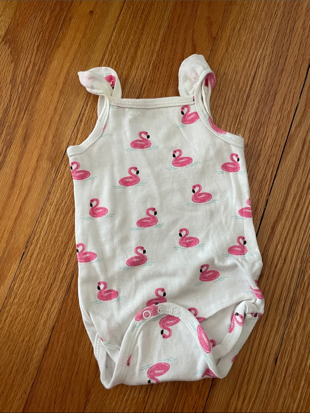Baby Girls White One-Piece Bodysuit with Pink Flamingo Print